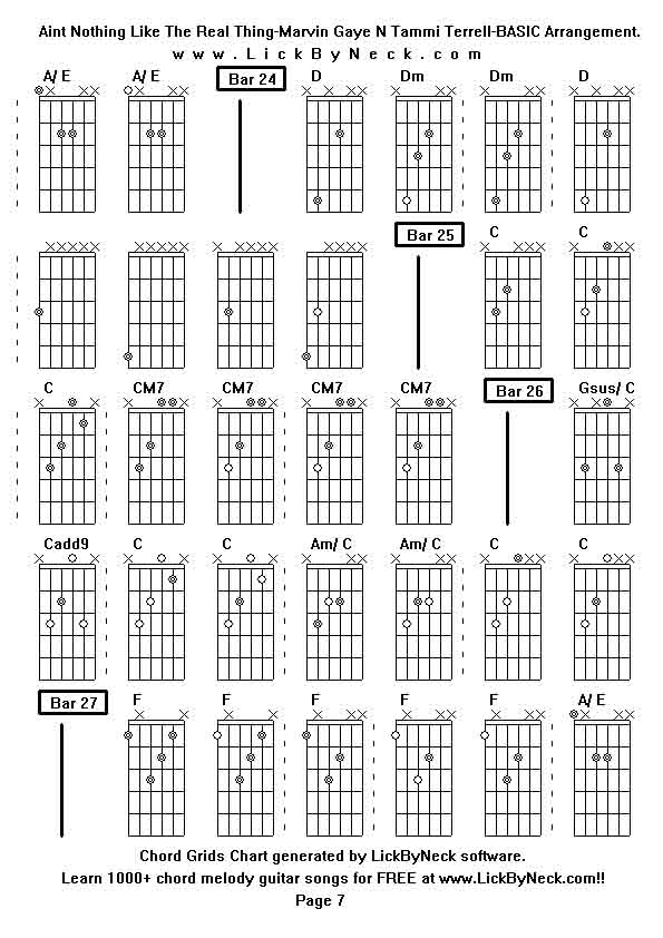 Chord Grids Chart of chord melody fingerstyle guitar song-Aint Nothing Like The Real Thing-Marvin Gaye N Tammi Terrell-BASIC Arrangement,generated by LickByNeck software.